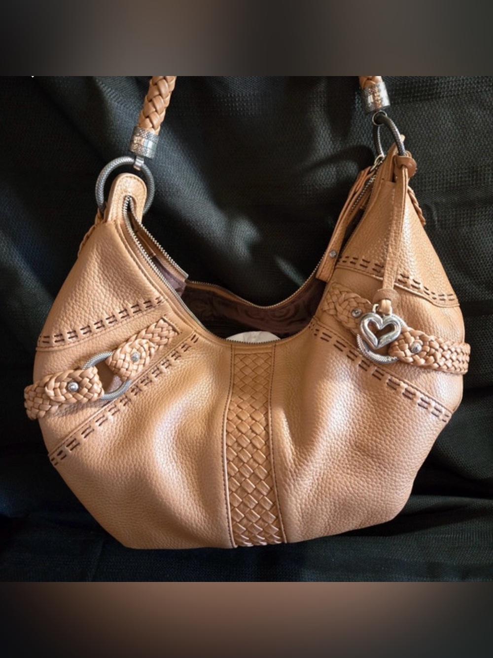 Brighton "Ryder" tan leather woven hobo shoulder bag